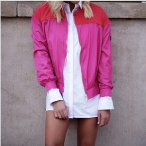 AlphaTauri Retro Pink and Red Colorblock Bomber/Lightweight Spring Jacket Size M